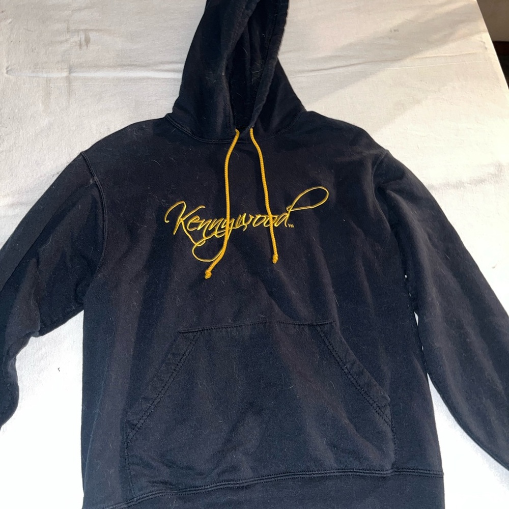 Fruit of the Loom Black Hoodie with Yellow Drawstrings